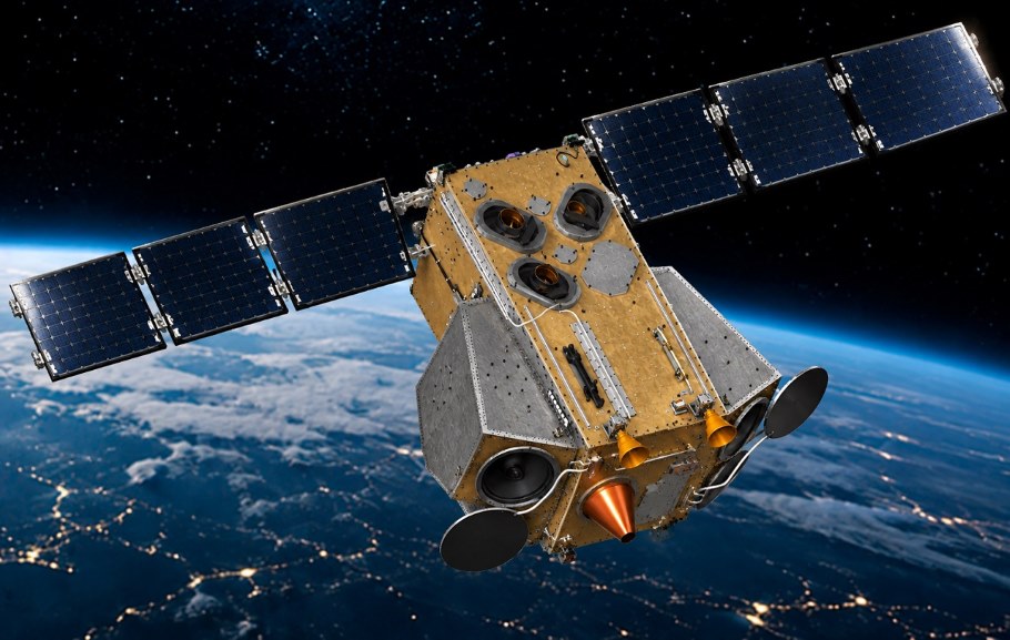 Малый космический аппарат «АИСТ-2Т», общий вид на орбите