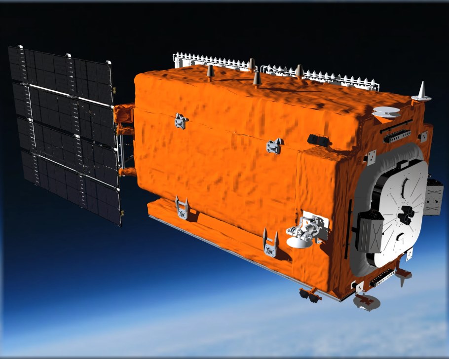 Космический аппарат «Обзор-Р» на орбите, вид со стороны радиолокатора