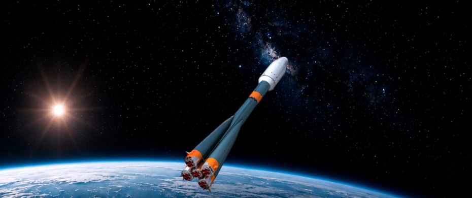 Ракета-носитель «Союз-2» на орбите у края Земли