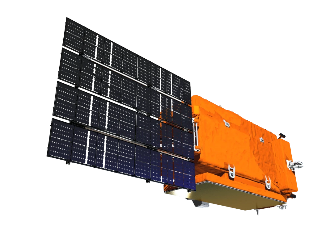 Космический аппарат «Обзор-Р», вид со стороны солнечных батарей